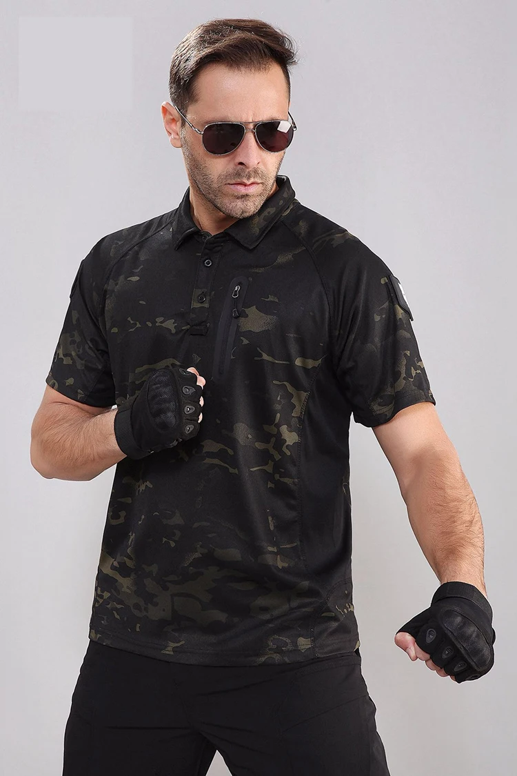 Rápida dos Homens de Combate do Exército Camisas de Carga ao ar Livre de Secagem Militar Tático Camisetas Respirável Lapela Collar Estiramento Casual 15 Homens de Combate Do Exército Militar Tático