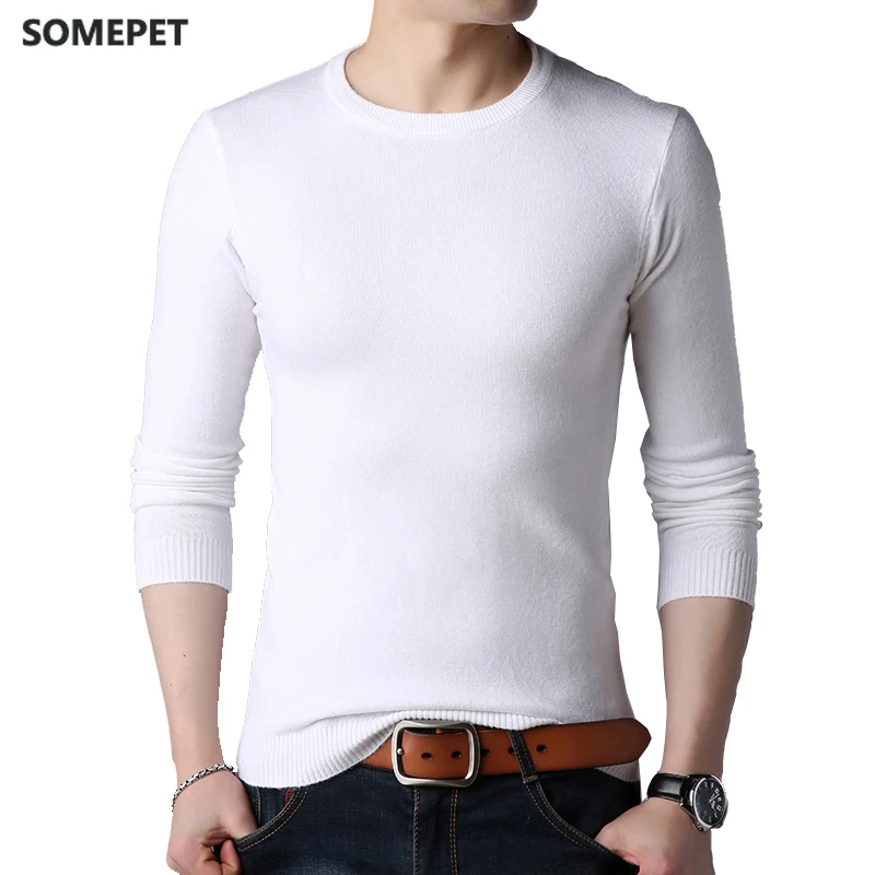 

Men Autumn Sweater Men's Long Sleeve O-Neck Slims Sweater Male Solid Color Business White Sweater Oversize