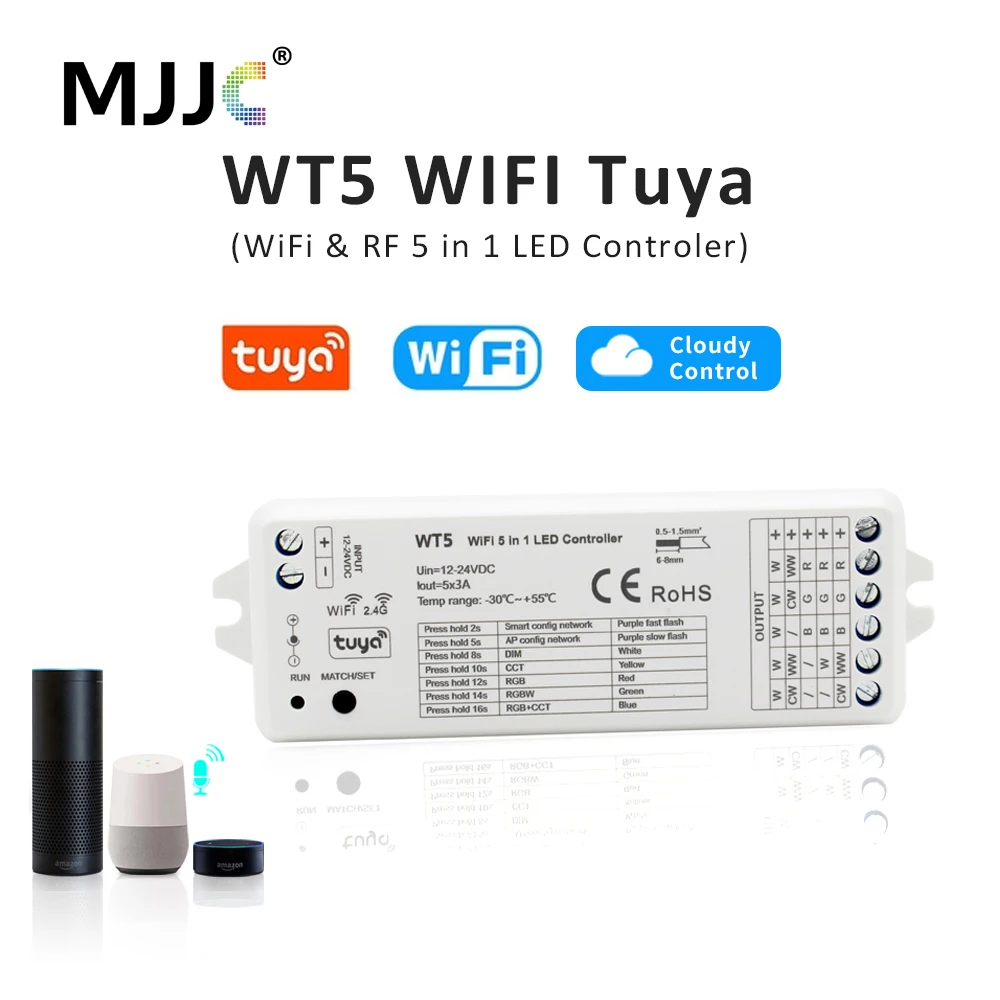 Tuya RGBCCT LED Controller 12V 24V DC 2.4G RF Wireless Remote Control RGBWW RGB CCT Driver WIFI Dimmer Support Alexa Echo WT5 gsm 4g g203 gate controller wireless remote gsm gate opener support for ordinary user authorization callny app control