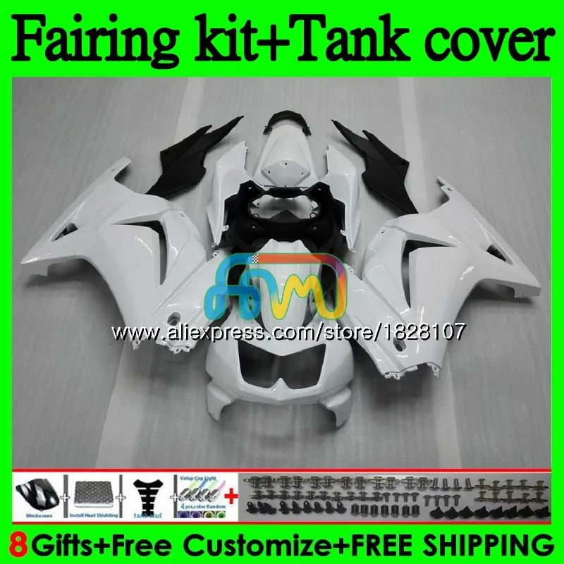 Майка для KAWASAKI ZX-250R EX-250 EX ZX 250R 08 09, 10, 11, 12, 104BS. 18 EX250 ZX250R 2008 2009 2010 2011 2012 глянцевый белый обтекатель - Цвет: No. 1