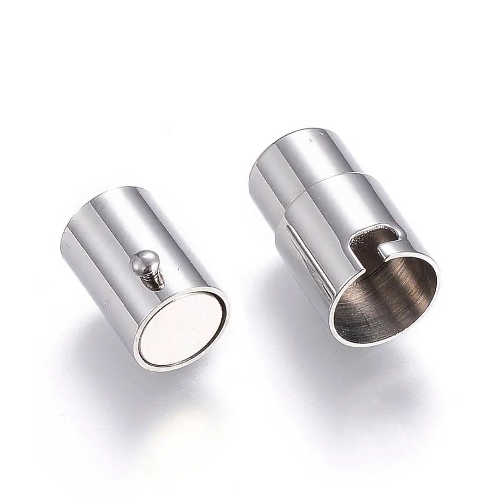 

304 Stainless Steel Magnetic Clasps, Column, Stainless Steel ColorSize: about 8mm wide, 18mm long, hole: 6mm.