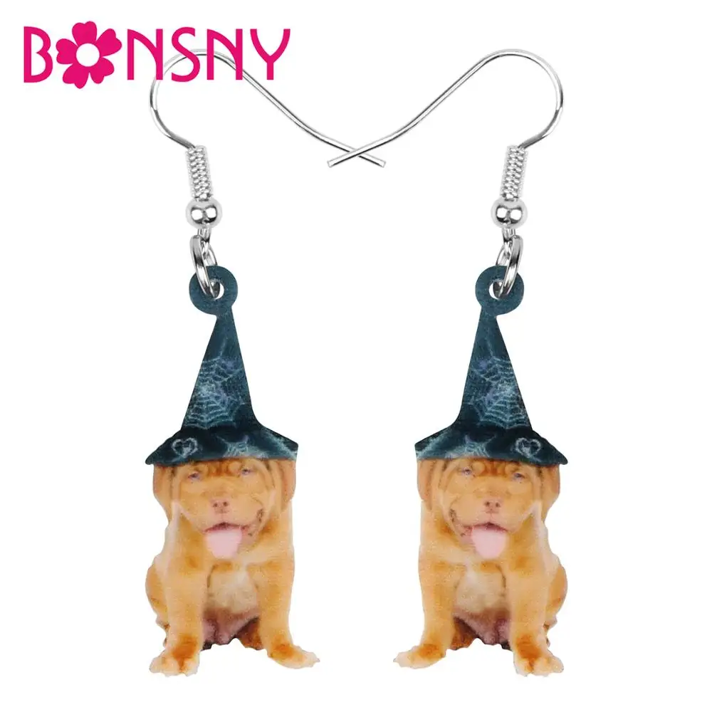 Bonsny акриловые рождественские шляпа-паук собака породы бульдог серьги-подвески в