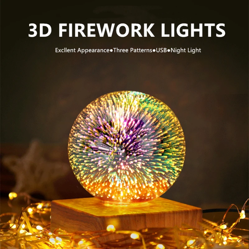 Светодиодсветильник 3D декоративная лампа для фейерверков цветная Настольная с