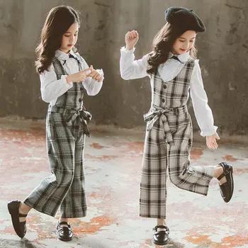 

Fashion New Brand Plaid Overalls + White Blouse 2PCs for Baby Girls Clothing Set Romper Jumpsuits Plaid Suspender for Children