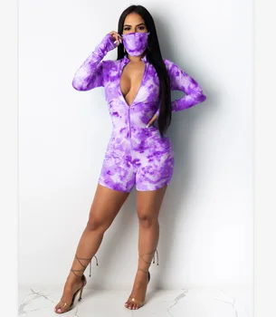 

2 Pieces Set Summer Pyjamas Women Sleepwear Long Sleeve Short Jumpsuit Sexy Onesies Pajamas For Adults With Mask Ourdoor