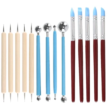 

14PCS Polymer Pottery Clay Sculpting Modelling Sit Ball Stylus Nail Art Dotting Tools Rubber Tipped Ceramic Carving Kit for DIY