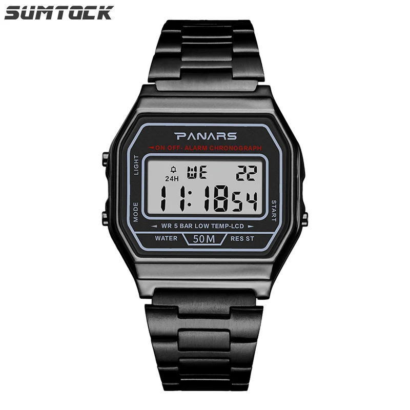SUMTOCK Business Watch Digital Men Stopwatch Timing 50m Swimming Waterproof Metal Strap Gold Plating Process reloj hombre lige SUMTOCK Business Watch Digital Men Stopwatch Timing 50m Swimming Waterproof Metal Strap Gold Plating Process reloj hombre lige