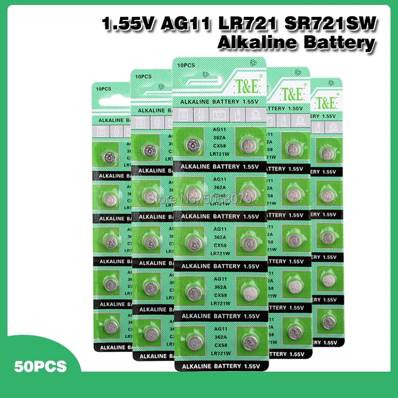 50 шт. щелочные батарейки AG11 LR721 1 55 в 362A SR720 SR721SW SR58 162 423 532 G11A AG 11 | Электроника