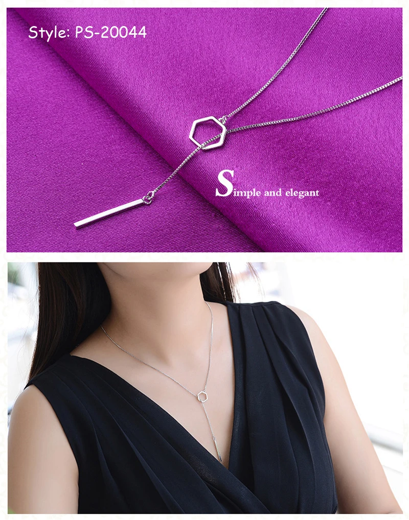 Горячая Распродажа, модное 925 пробы Серебряное длинное ожерелье в виде ключицы, круглые& Love& ожерелья с треугольными подвесками для женщин, ювелирные изделия