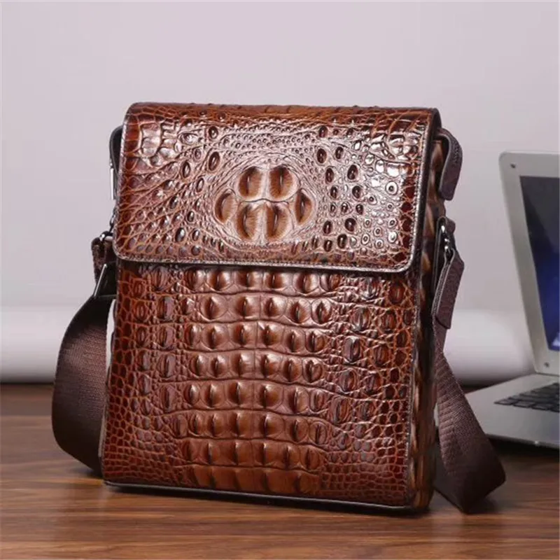 

Leather crocodile pattern men's shoulder bag business men's slant bag leisure bag vertical cover small square bag