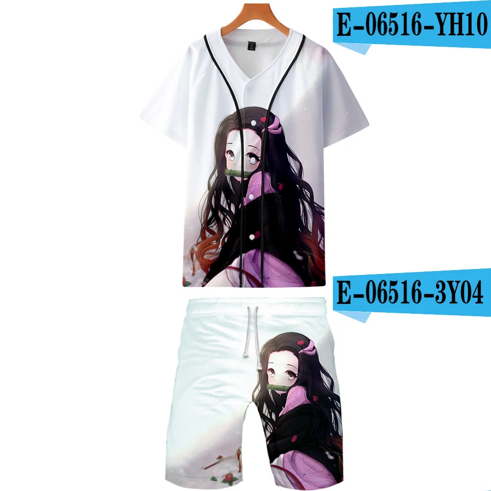 Demon Slayer Kimetsu no Yaiba 3D Harajuku комплект из двух предметов футболка для бейсбола+ шорты Модный колледж стильный Highstreet летние мужские комплекты - Цвет: 3Y04YH10