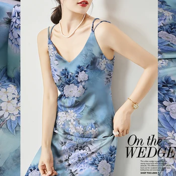 

108cm 19momme Peony Digital Printing Real Silk Spandex Charmeuse Fabric for Diy Sewing Cheongsam Dress Cloth Free Shipping New