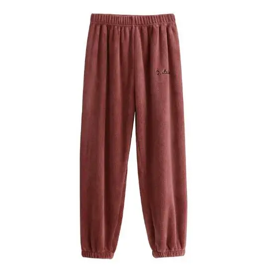 Fdfklak, корейские свободные Фланелевые штаны, Женская Осенняя зимняя Домашняя одежда, одежда для отдыха, теплые штаны для сна, женские брюки, пижамные штаны - Цвет: Brick red