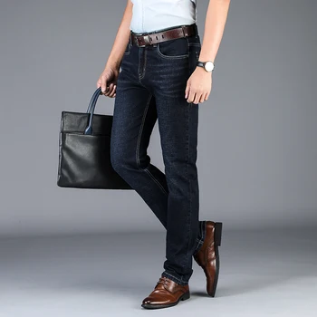 

Odinokov Autumn And Winter Men Business Classic Jeans Male Straight Heavyweight Fit Jeans Joggers With Drawstring Waistband