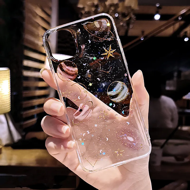 

Luxury Glitter Cute Space Planet Phone Case For iPhone 6 6s 7 8 Plus 11 Pro 10 X XS XR Max 5 5S Clear Soft Silicone Back Cover