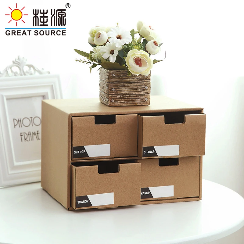 MQQ 2 Layers Storage Composable Cabinet Office 4 Drawers Corrugate Foldable Home Storage Kraft Paper Environment Friendly(2PCS)