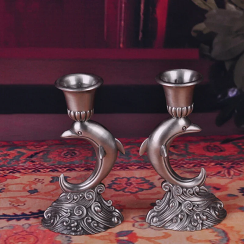 

1 Pair Dolphins Design Tealight Candle Holders Creative Craft Candlestick Stand Candlelight Dinner Decoration Home Decor