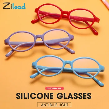 

Zilead Children's Circular Framework Glasses Silicone Anti-Blue Glasses Light Fashion Comfortable Protect Eyes Computer Glasses