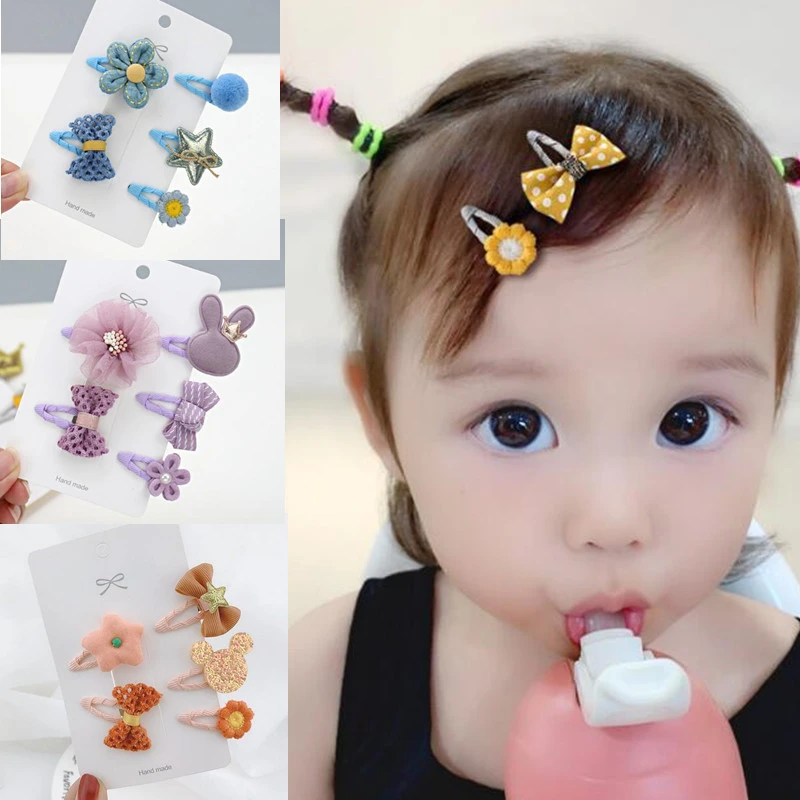 Girls flower Hair Clippies Barrettes Set of 5