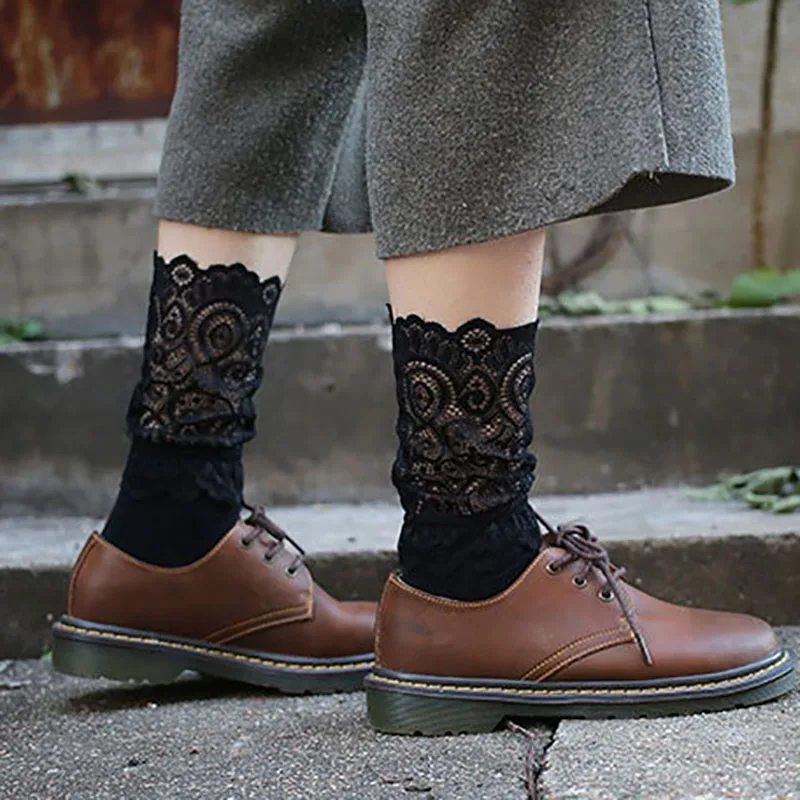 Дышащие поглощающие пот хлопковые эластичные женские носки с ворсом кружевные