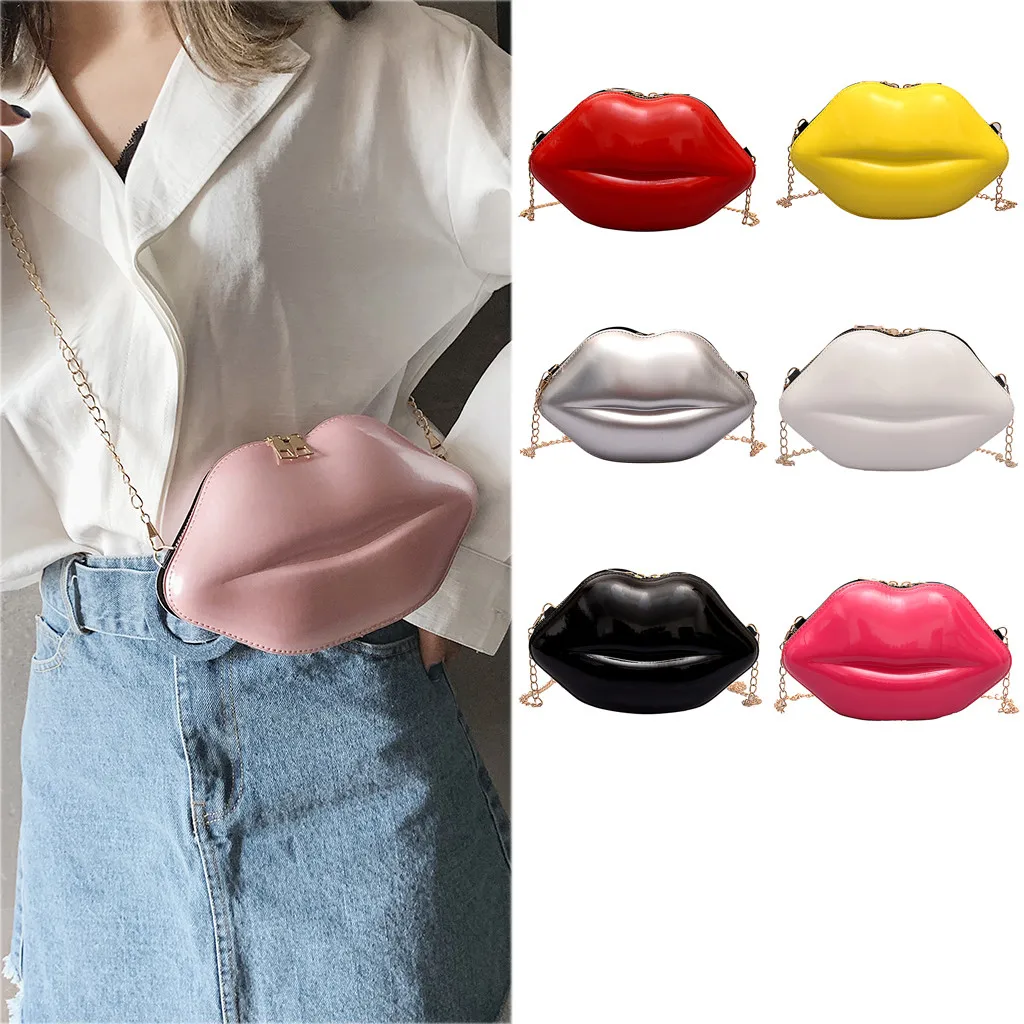 

Lips Shape Handbags Solid Zipper Shoulder Bag PVC Crossbody Messenger Phone Coin Bag Evening Party Clutches Bolsas Feminina Saco