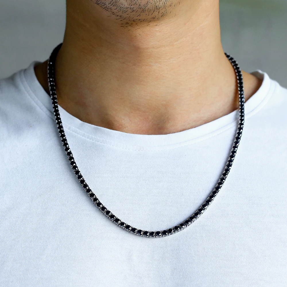 Iced Out ожерелье теннисная цепочка Bling Link 4 мм 5 мм черный микро-инкрустированный Циркон хип хоп Однорядный хип-хоп цепь ювелирные изделия Rapper