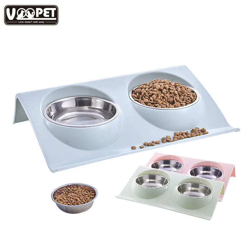 Dog Feeder Bowls 2 in 1 Stainless Steel Dog Cats Bowls Anti-splash Pets Feeding Drinking Water Fountain Pet Dog Cat Food Feeder