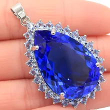 43x27 мм Новое поступление большой в форме капли драгоценный камень 30x20 мм насыщенный синий фиолетовый танзанит подарок серебряный кулон