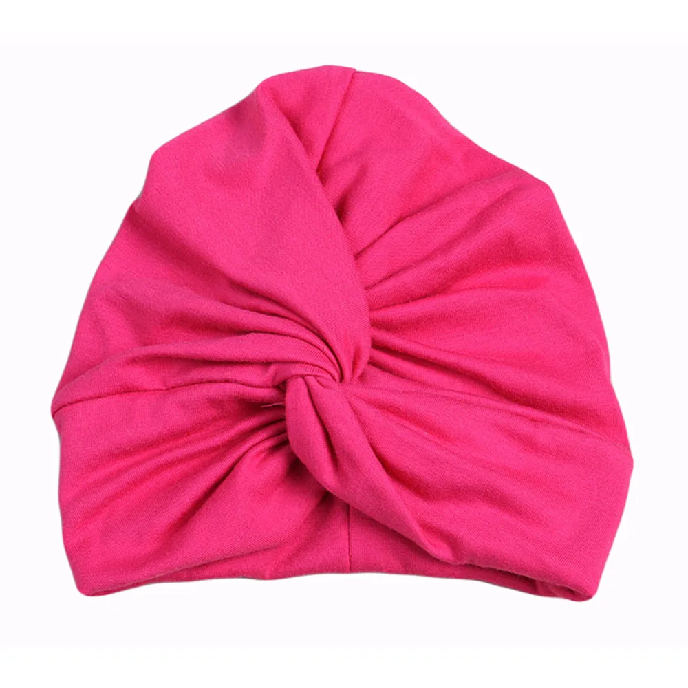 Hot Pink Эластичный Тюрбан для маленьких девочек; головные уборы для волос; однотонная бейсболка; Twisted TOSYS0330 - Цвет: Hot Pink