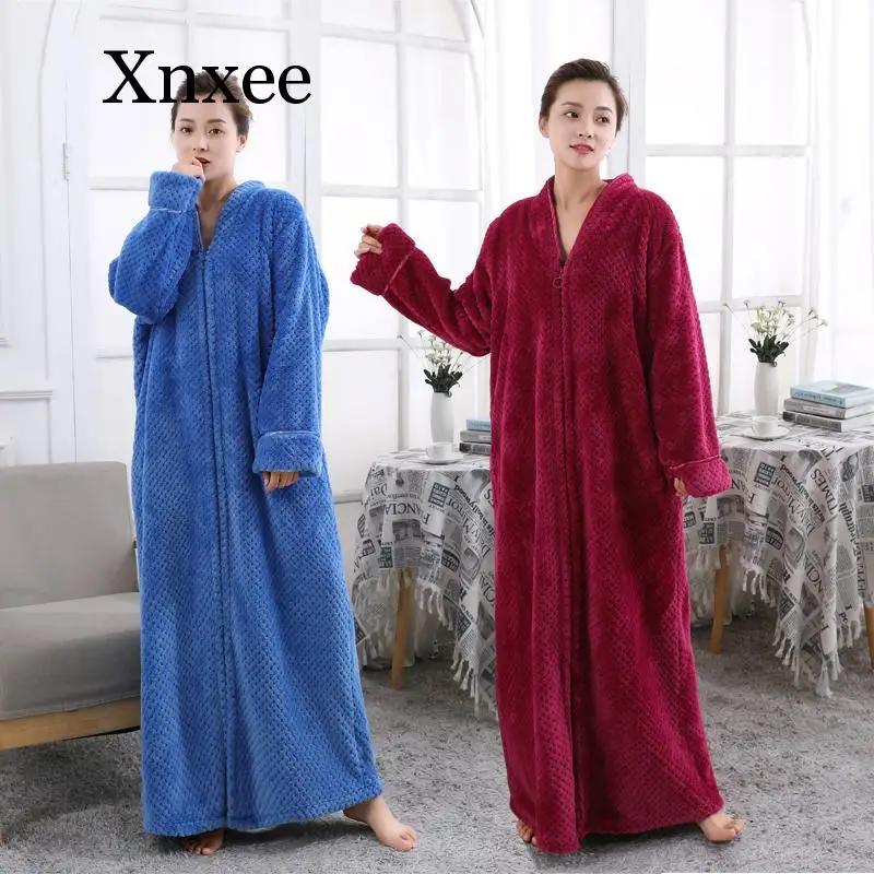 

Women Plus Size Ultra Long Thickening Warm Bathrobe Lovers Winter Flannel Thermal Bath Robe Pregnant Robes Femme Dressing Gown