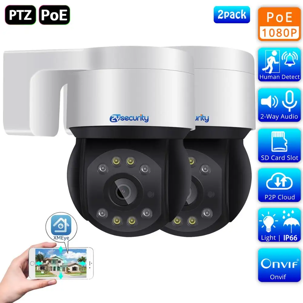HD 1080P IP PoE Camera PTZ Outdoor AI Human Detect Two Way Audio SD Card Slot Dual Light Speed Dome Camera CCTV Network Security