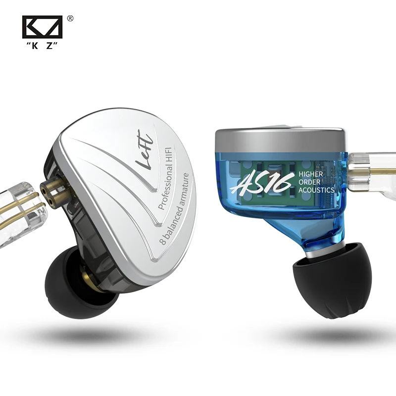 KZ AS16 гарнитура 16BA сбалансированные арматурные устройства HIFI бас в ухо монитор наушники шумоподавления наушники для телефона
