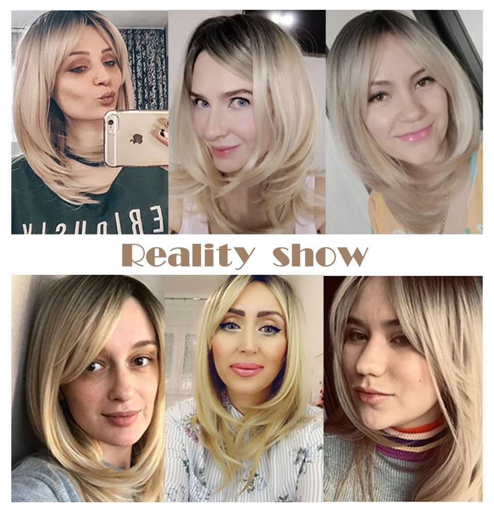 ALAN EATON Long Straight Wigs Ombre Black Blonde Ash Wigs with Bangs Heat Resistant Synthetic Wigs for African American Women