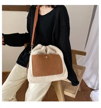 

2020 women patchwork shoulder bags string wool bucket bags for girls mini cross body bags drop shipping M665