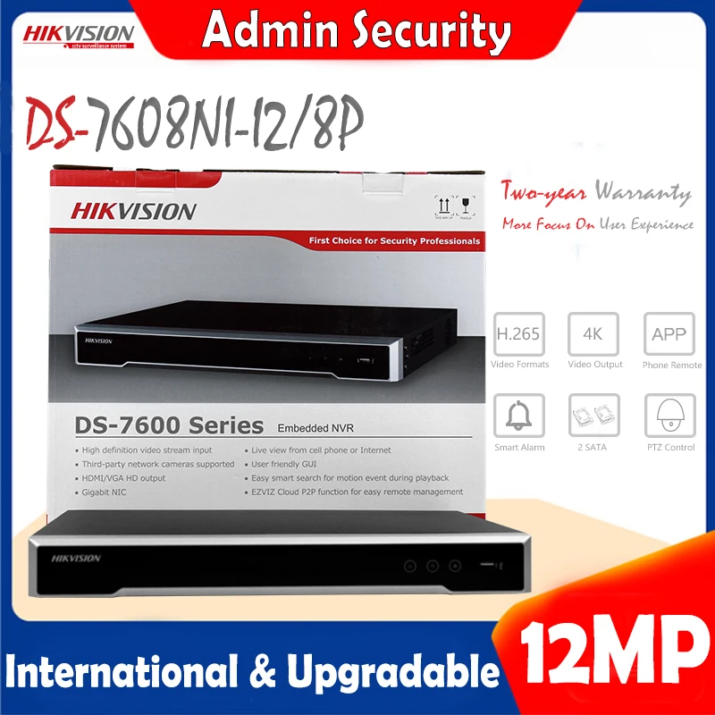 

Hikvision DS-7608NI-I2/8P 8CH NVR 4K Output 8 PoE Ports GSM Alarm H.265 2SATA P2P Plug Play Upgradable For IP ONVIF CCTV Cameras