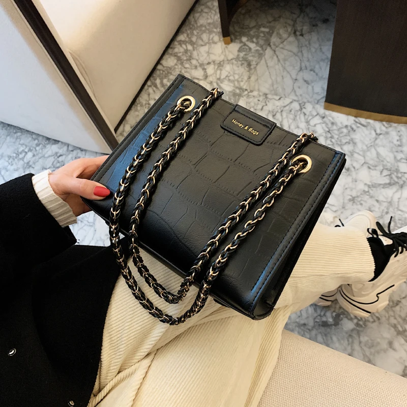 

2020 winter new fashion shoulder bag stone pattern casual messenger bag chain female bag daily travel shopping bag luxury bag
