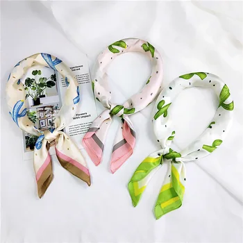 

70*70cm silk scarves square women spring summer neck scarf office lady necjerchief Cactus pattern small scarfs femme
