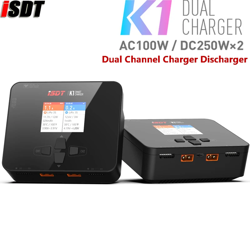 

ISDT K1 AC 100W DC 2X250W Двухканальное балансирующее зарядное устройство Lipo зарядное устройство для Lipo LiHv NiMh LiFe LiHvBattery