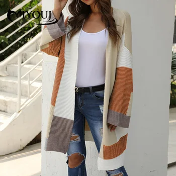 

Miyouj Long Cardigan Stripe Sweater Patchwork Cardigan 2020 New Clothers Women Knitwear Cardigans Women Casual Streetwear