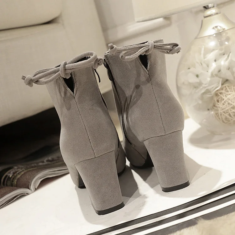 Plush ankle boots women shoes 2019 fashion solid flock high heels women snow boots ladies shoes ZIP pointed toe winter boots  (2)