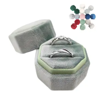 

Velvet Double Ring Box Octagon Wedding Ceremony Ring Box with Detachable Lid DXAA
