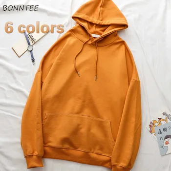 

Hoodies Women Hooded Solid Pullovers Simple Sweatshirts Long Sleeve Korean Style Chic Loose All-match Womens Streetwear Fashion