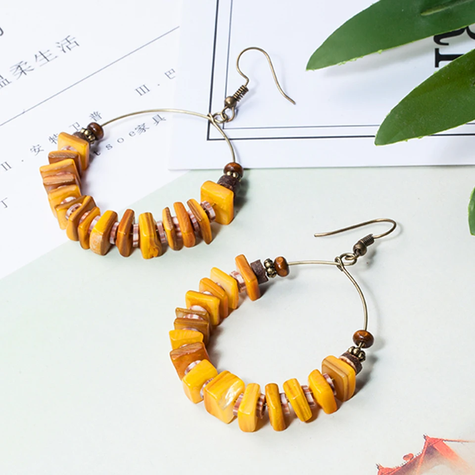 Женские винтажные серьги кольца Boho круглые корейские капельки с бусинами