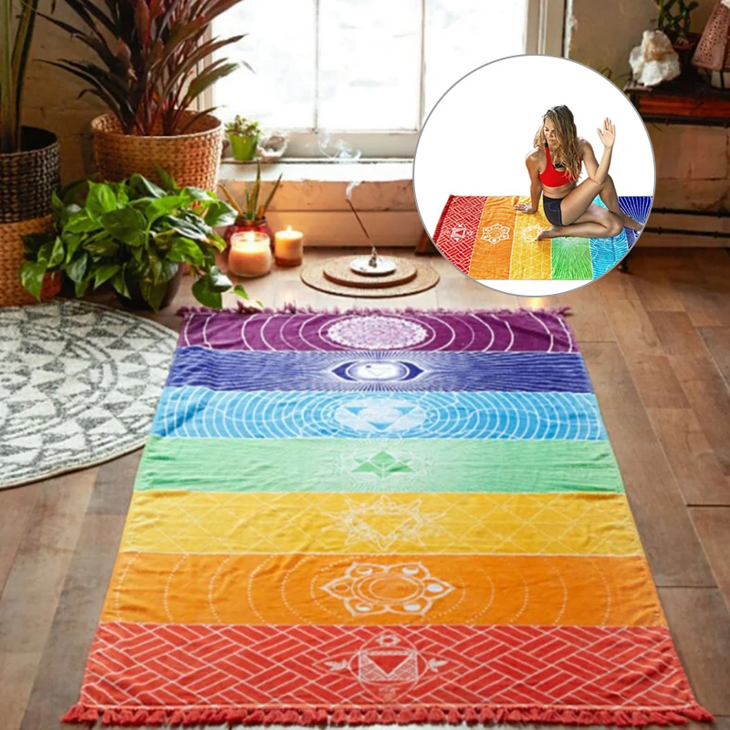 

Yoga Mat Rainbow Wall Mat 150X70cm Tapestry Beach Mat Polyester Fiber Decorate Hanging Boho Window Curtain Tablecloth Mat