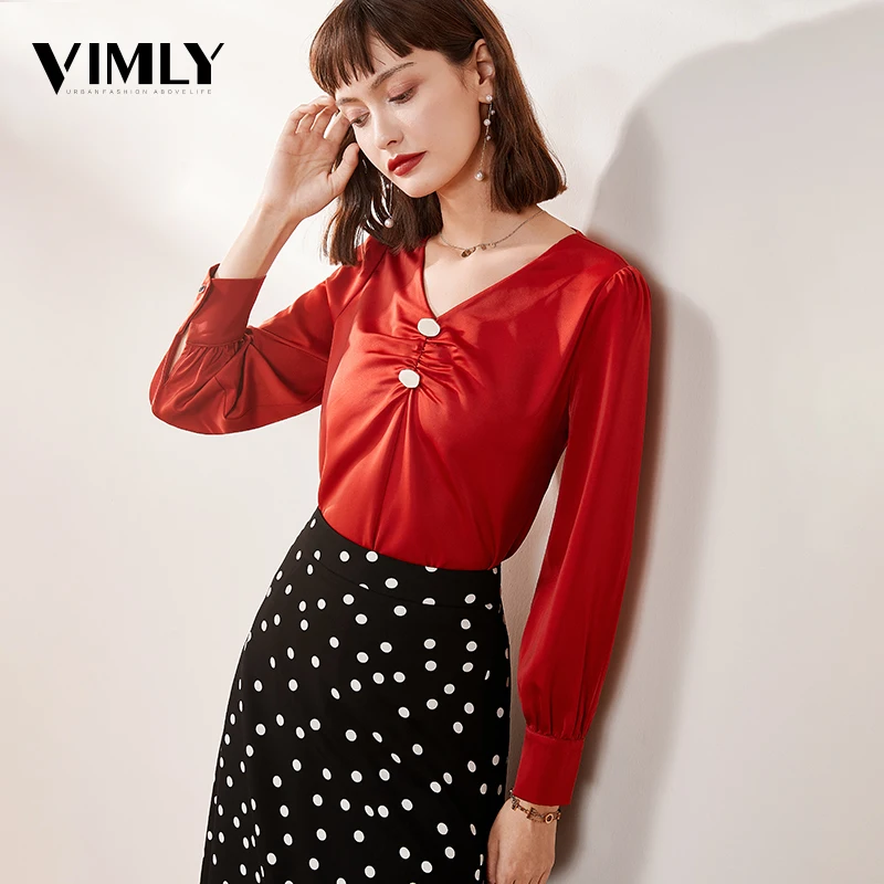 Vimly Offce женская шифоновая блузка с v образным вырезом рубашки женские элегантные