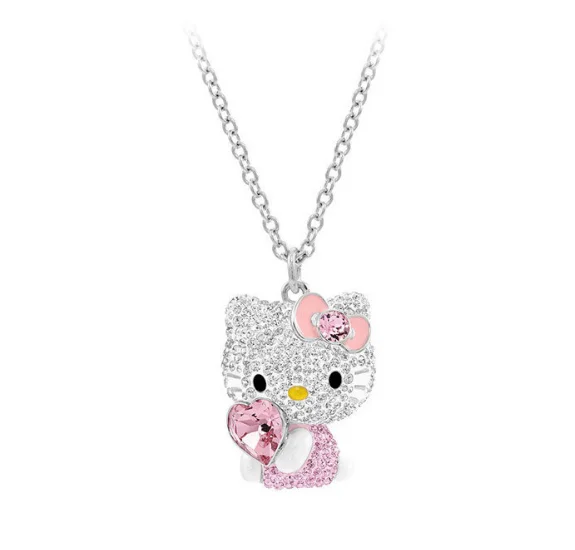 HELLO KITTY милый розовый KT кот с розовым сердцем кулон модное ожерелье с сердцем свитер ключицы цепи SWA ювелирные изделия кристалл подарок