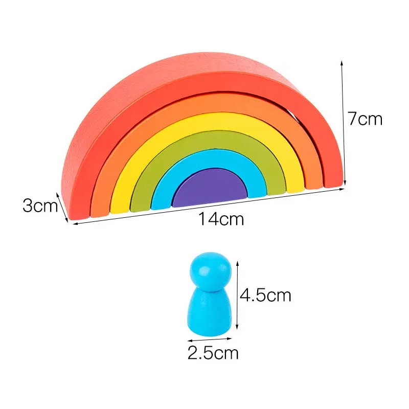 Wooden Building Blocks Montessori Arch Bridge Semicircle Rainbow Villain Set for Baby Education
