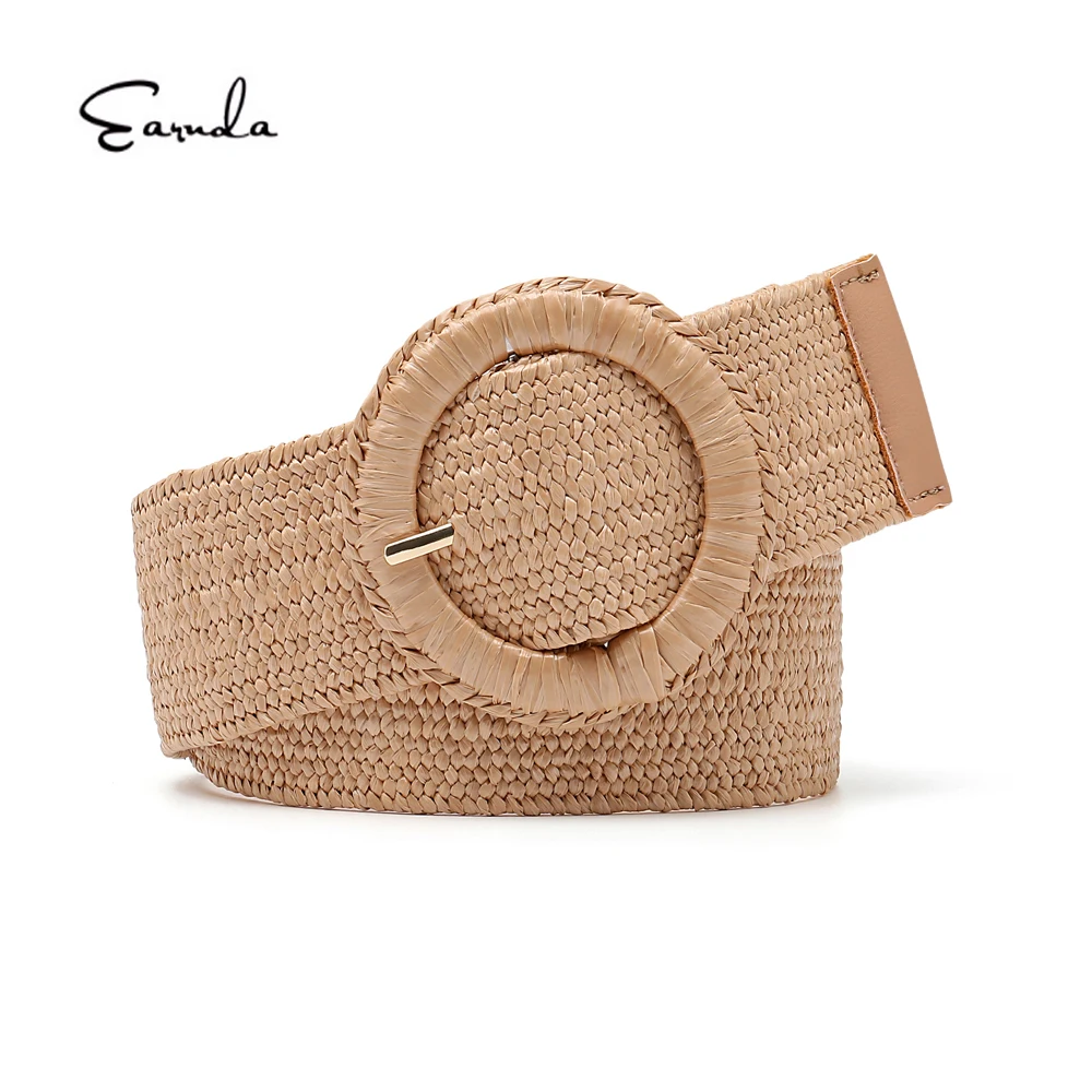 

Earnda Elastic Wide Belt for Women Stretch Straw Woven Waistband with Pin Buckle