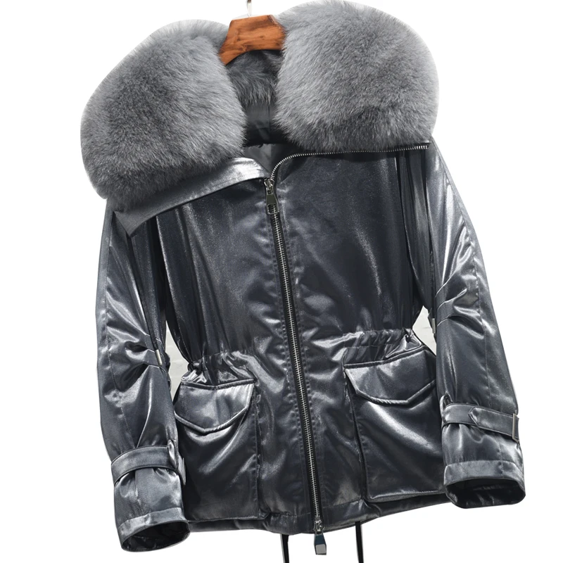 women's winter new fashion detachable fox fur collar medium long white duck down down jacket puffer coat