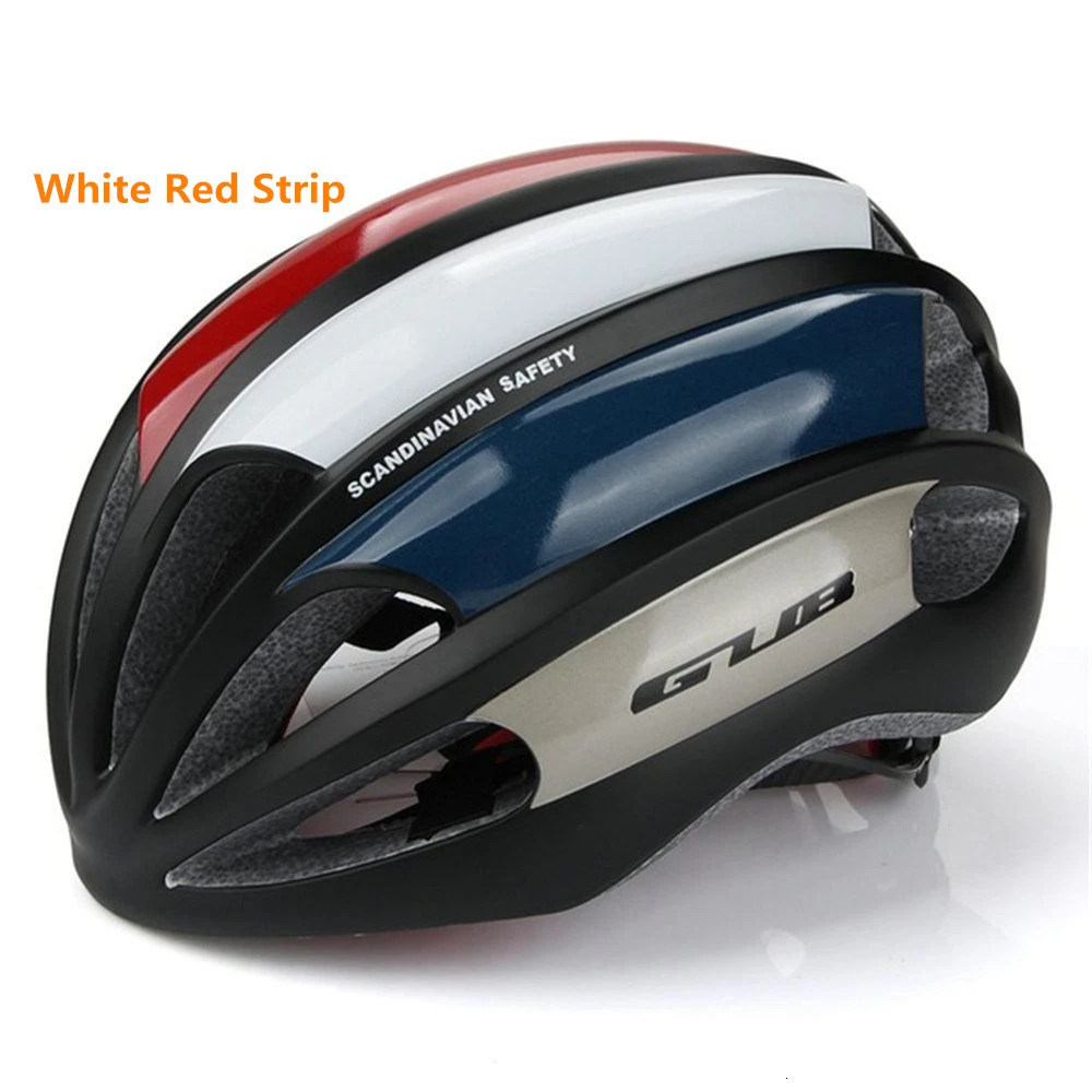 White Red Strip Bicycle Cycling Helmet Ultralight PC+EPS Cover MTB Road Bike Integrally-mold Bicycle Helmet Outdoor Riding Sport Safely Cap - Цвет: White Red Strip